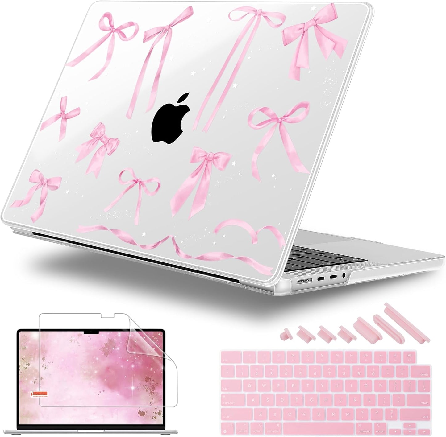 for MacBook Pro 16 inch Case 2021 2022 2023 2024 Release A3186 A3403 M4 A2991 M3 A2780 M2 A2485 M1 Pro/Max, Hard Shell Case with Screen Protector & Keyboard Cover, Bowknot