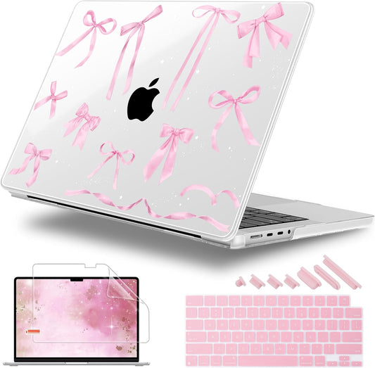 for MacBook Pro 16 inch Case 2021 2022 2023 2024 Release A3186 A3403 M4 A2991 M3 A2780 M2 A2485 M1 Pro/Max, Hard Shell Case with Screen Protector & Keyboard Cover, Bowknot