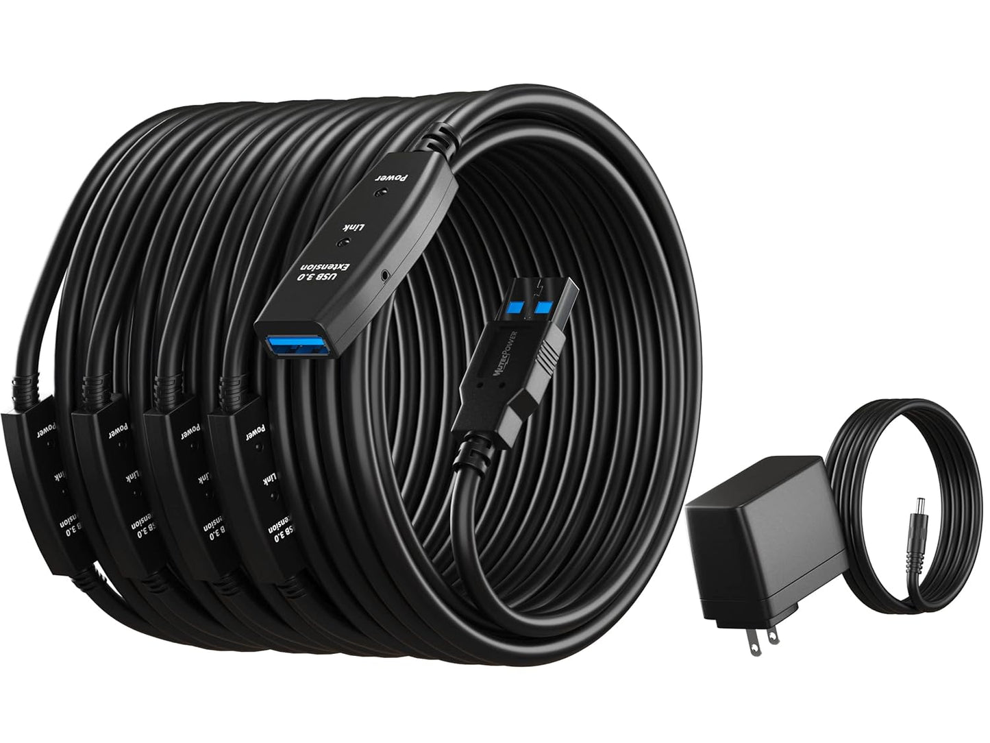 100 Feet Active USB Extension Cable 3.0 Male to Female with 3 Extension chipsets Signal Booster - Repeater Cord 30 Meters / 100 Feet (AC Power Supply Included)