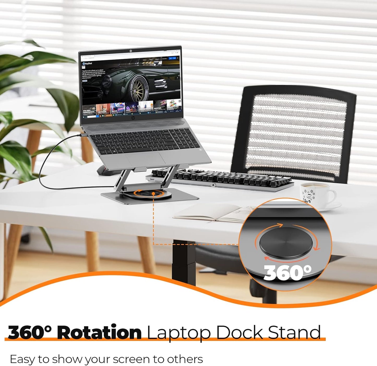 Tobenone Laptop Docking Station Stand for MacBook Pro/Air/Dell/HP/Surface/Lenovo, Mac Docking Station with 4K HDMI, USB 3.0, RJ45, PD 3.0, USB C Laptop Stand Hub for Desk with 360 Rotating Base Grey