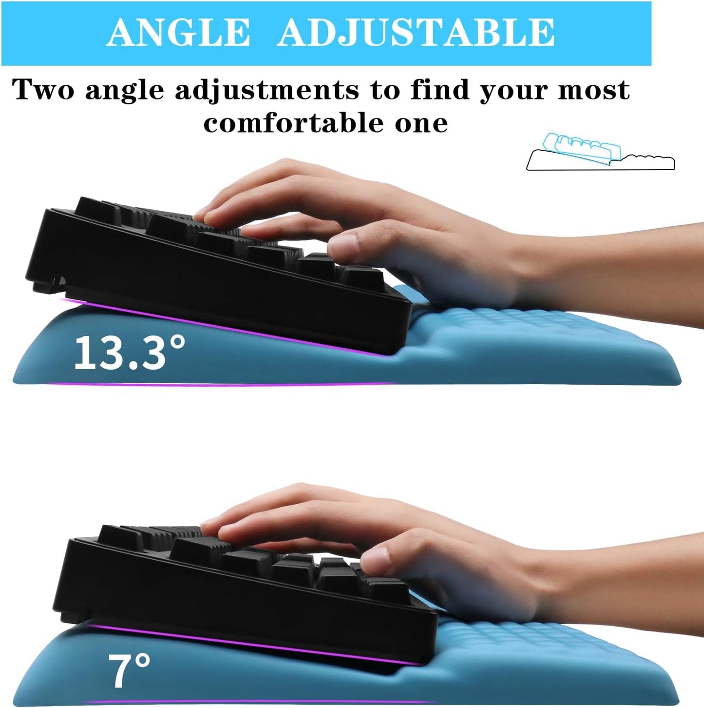 Computer Keyboard Stand Pad with Wrist Rest, Ergonomic Comfy Tilted Keyboard Stand Riser Holder Pad for Office Home (Blue)