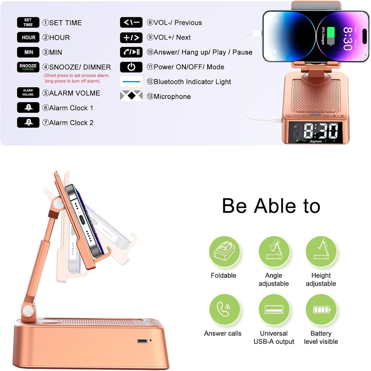 Gifts for Women Girls, Phone Stand with Bluetooth Speaker 360° Rotable Angel Adjustable Cell Phone Holder for Desk with HD Subwoofer Sound Fits All Phones,Tablets (Rose Gold)