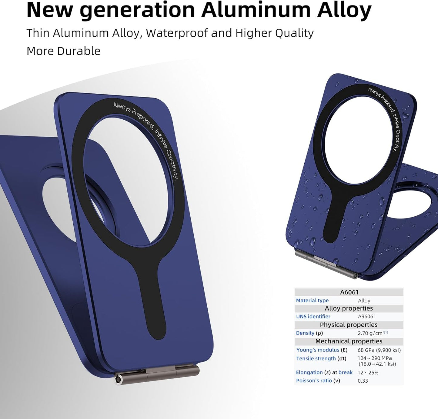 Phone Tripod Stand, Aluminum Alloy Mini Tripod Compatible with Magsafe iPhone 16/15/14/13/12 Series, Foldable Strong Magnetic Phone Stand, Mult-Angle Adjustment Selfie Stick (Navy Blue)