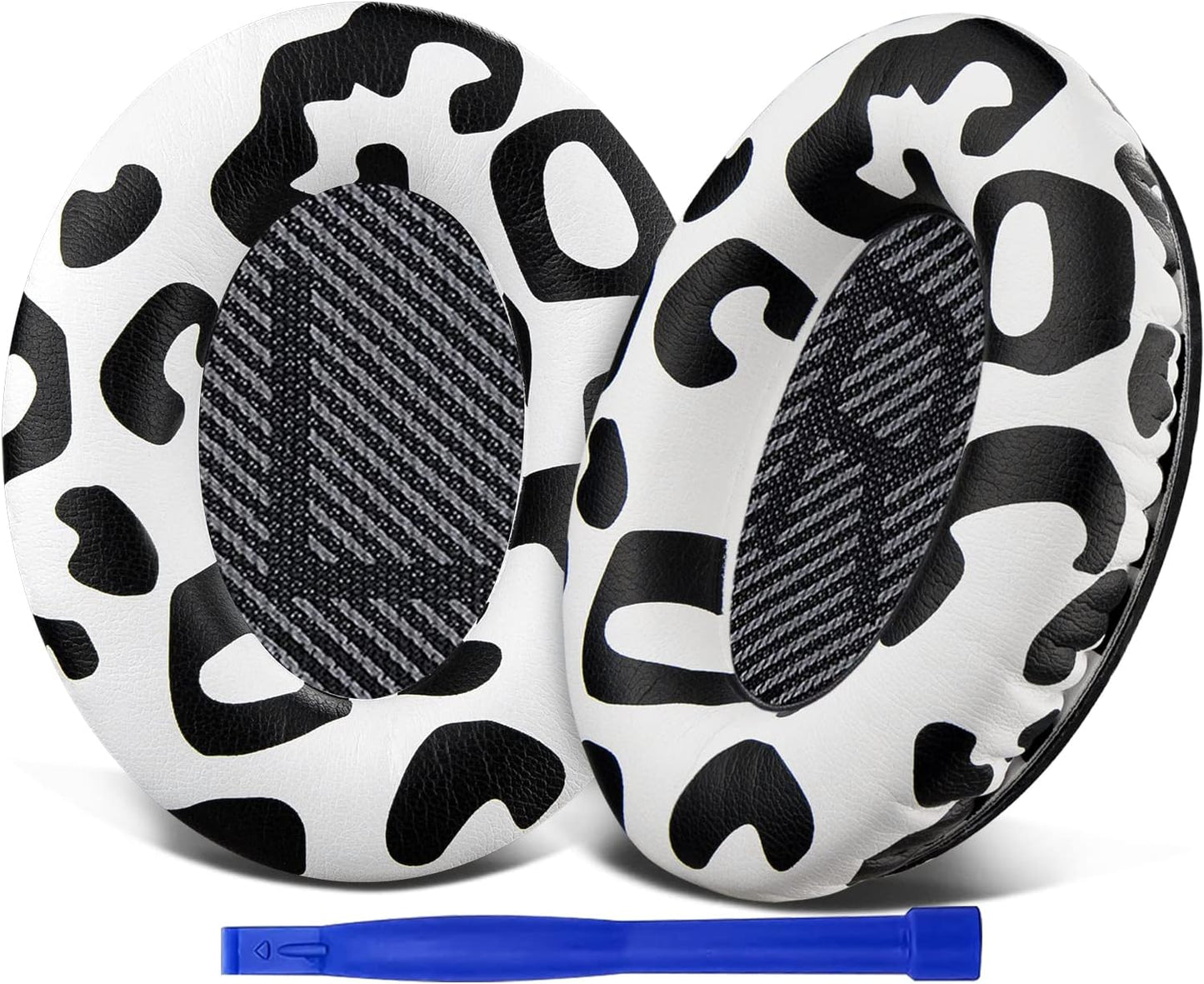 SoloWIT Replacement Earpads Cushions for Bose QuietComfort 35 (QC35) & Quiet Comfort 35 II (QC35 ii) Headphones, Ear Pads with Softer Leather, Noise Isolation Foam, Added Thickness (Snow Leopard)