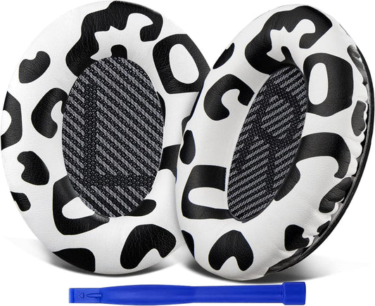 SoloWIT Replacement Earpads Cushions for Bose QuietComfort 35 (QC35) & Quiet Comfort 35 II (QC35 ii) Headphones, Ear Pads with Softer Leather, Noise Isolation Foam, Added Thickness (Snow Leopard)