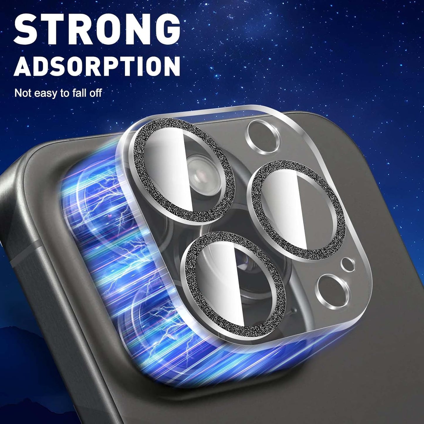 LucBuy 3PCS Sparkling Camera Lens Protector for iPhone 16 Pro/iPhone 16 Pro Max, Full Clear Acrylic Cover with Shiny Colorful Glitter Decoration Back Camera Protector