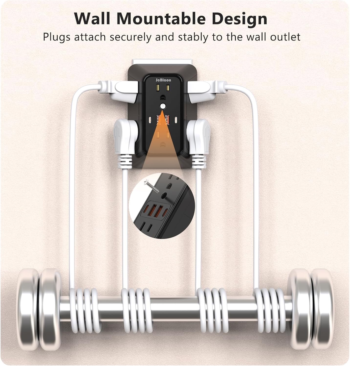Surge Protector Outlet Extender, 6 Outlet Extender with 4 USB Charging Ports (2 USB C), 3 Sided Multi Plug Wall Adapter for Home, Office, Travel-2 Pack,Black