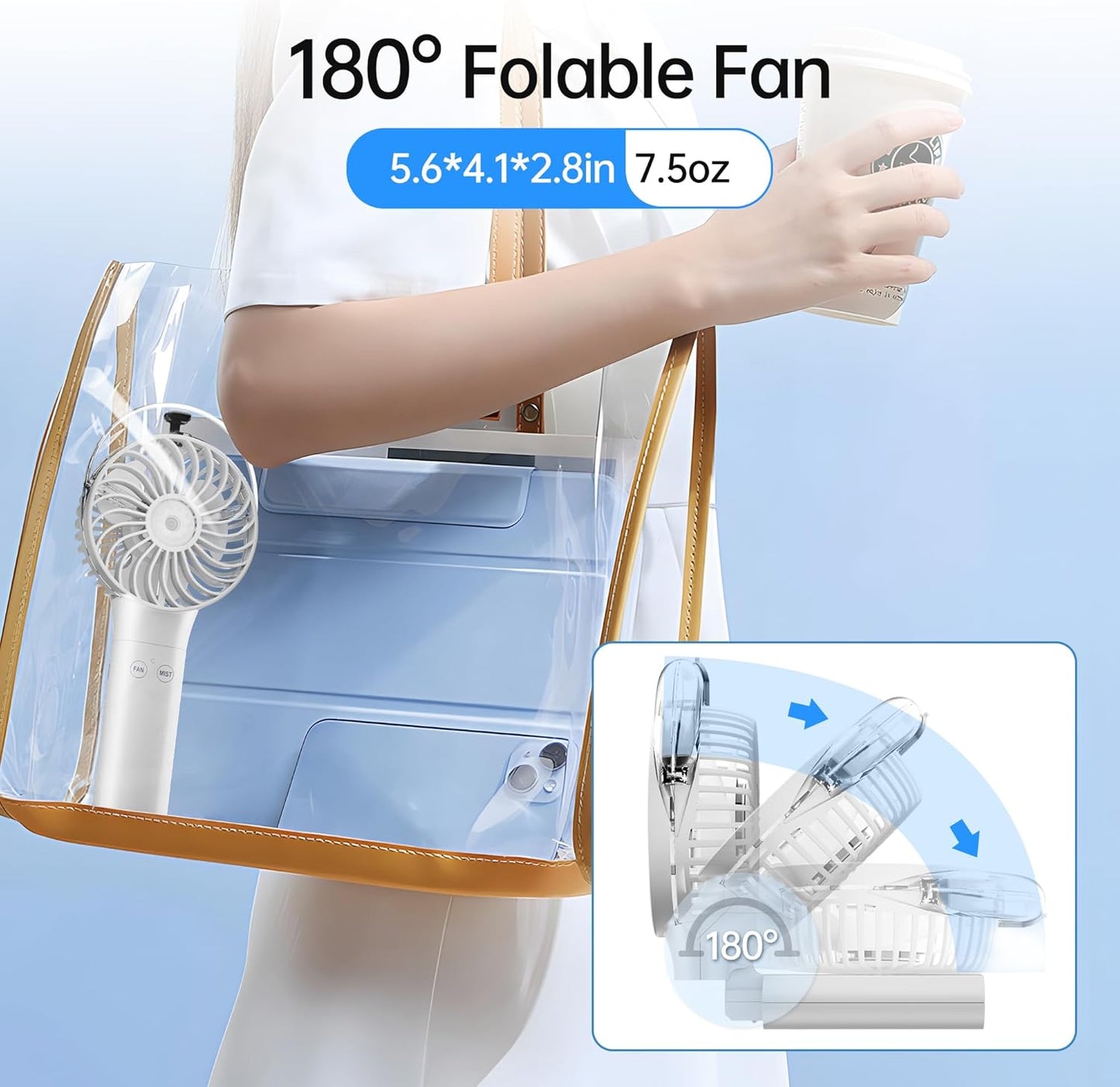 PANERGY Handheld Misting Fan – Rechargeable Battery Operated,Handheld Personal Fan with Mist Spray, Electric Hand Fans, 180° Foldable Mister Fans for Travel, Camping, Disney, Concerts, Office(White)