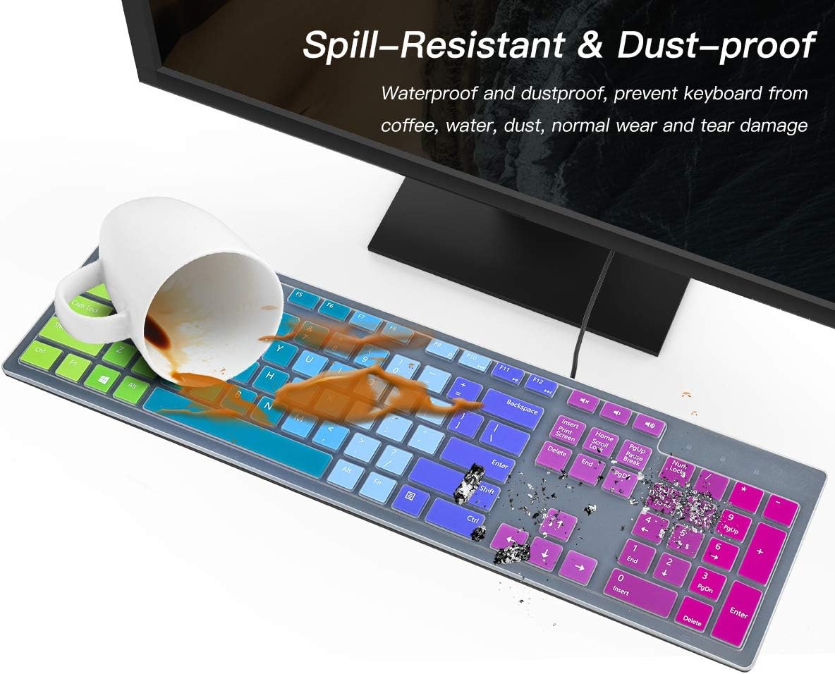 Colorful Keyboard Cover for Dell KM636 Wireless Keyboard/Dell KB216 KB216t KB216p Wired Keyboard/Dell Optiplex 5250 3050 3240 5460 7450 7050/Dell Inspiron AIO 3475/3670/3477 All-in one Desktop,Rainbow