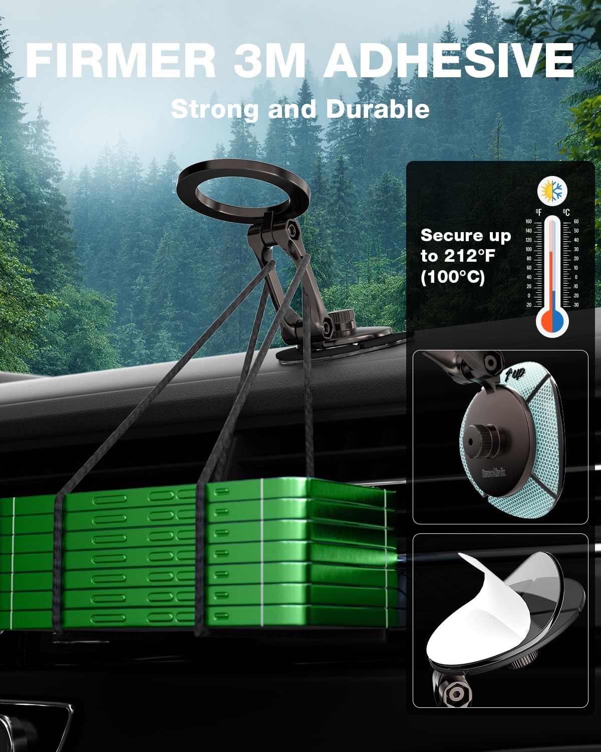 Smolink Magnetic Car Phone Holder, Zinc Alloy Material for Magsafe Car Mount Never Drop, Universal 360°Pro Adjustable Car Phone Holder Mount for iPhone 16 Pro Max 15 14 13 Series All Phones, Green