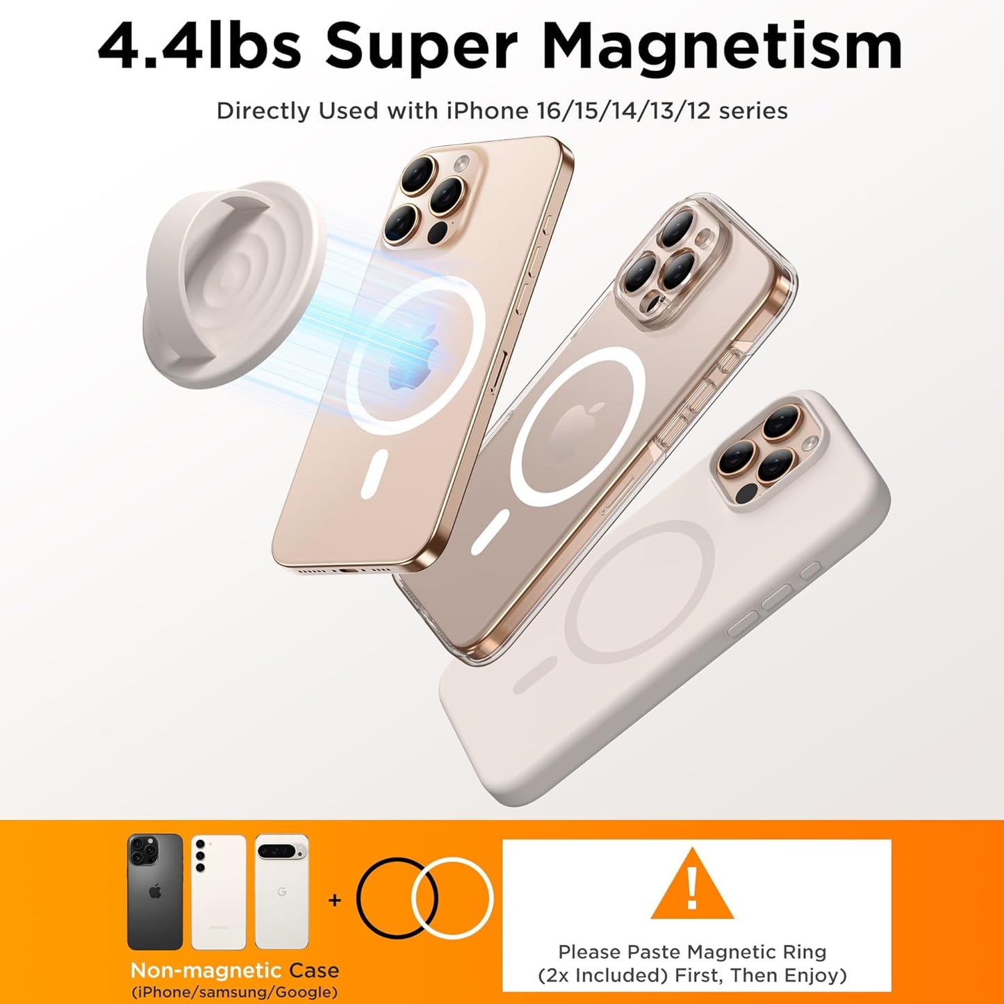 Magnetic Phone Ring Grip Holder, Silicone Finger Loop Grip, Compatible with MasSafe, Back of Phone for iPhone Pro Max/Plus/16/15/15/14/13/12 Series, Stone