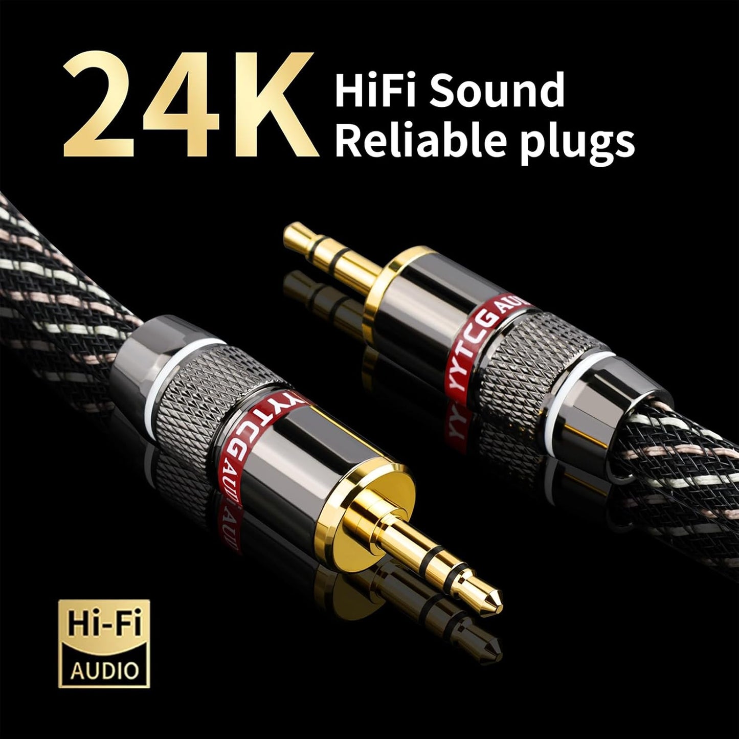 Audiophile HiFi Audio Cable–3.5mm to 3.5mm,6N OFC Core,24K Gold-Plated Plugs,with Nylon Braid,AUX Cable,Compatible with Phone,MP4,Speakers,Amplifiers,TV(4.92ft/1.5m)