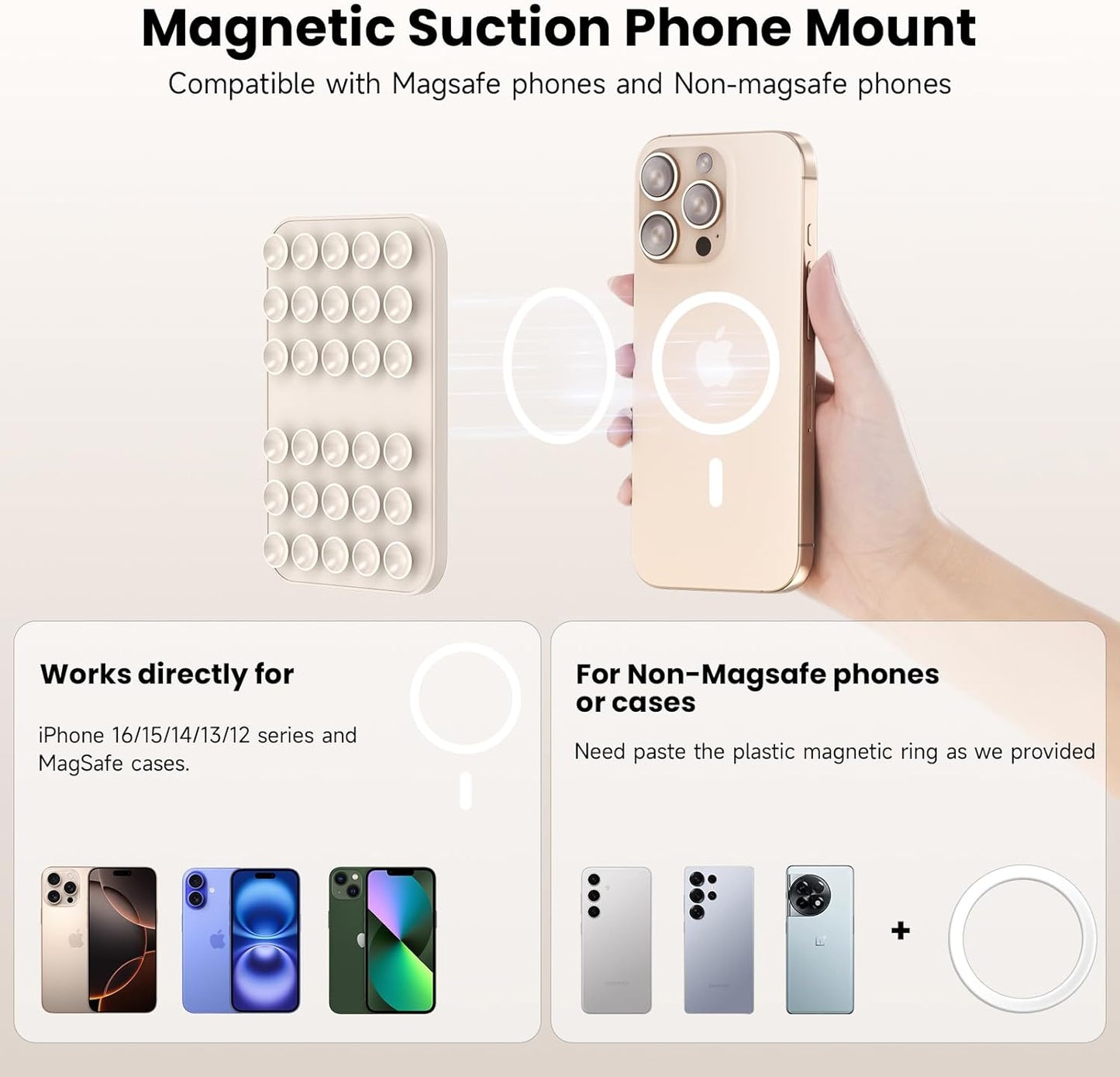 Patented Magnetic Sticky Phone Suction Grip Mount for MagSafe Case,Magnet Silicone Portable Stand Holder for iPhone 16/15/14/13/12 Series and Android, Hands-Free Selfies and Videos,Starlight