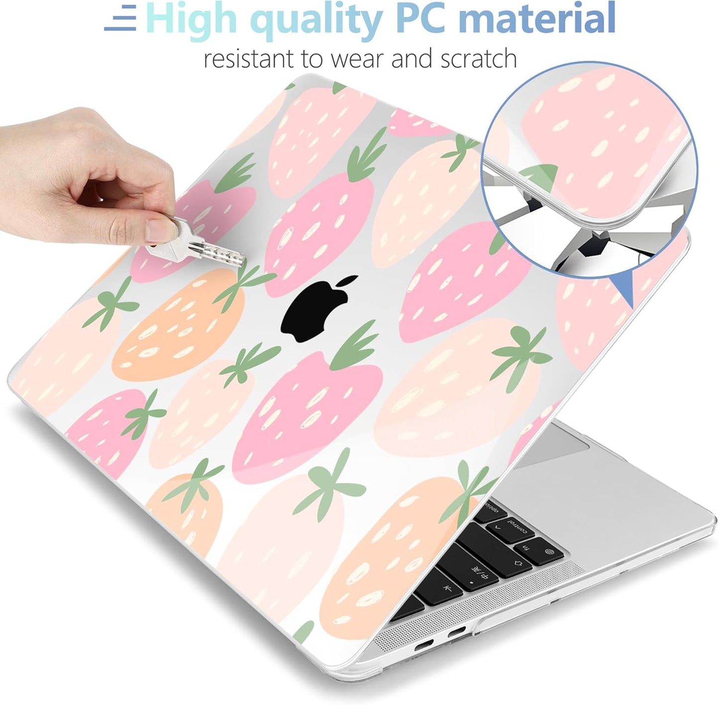 MEEgoodo Case for MacBook Pro 13 inch Case 2022 2021 2020 New A2338 M2/M1 A2251 A2289, Laptop Hard Shell with Keyboard & Camera Cover Compatible with 13 inch MacBook Pro, Cute Drawn Strawberries