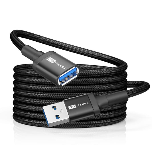 ITD ITANDA 6FT USB Extension Cable USB 3.0 Extension Cord Type A Male to Female 5Gbps Data Transfer for Keyboard, Mouse, Playstation, Xbox, Flash Drive, Printer, Camera and More, Black