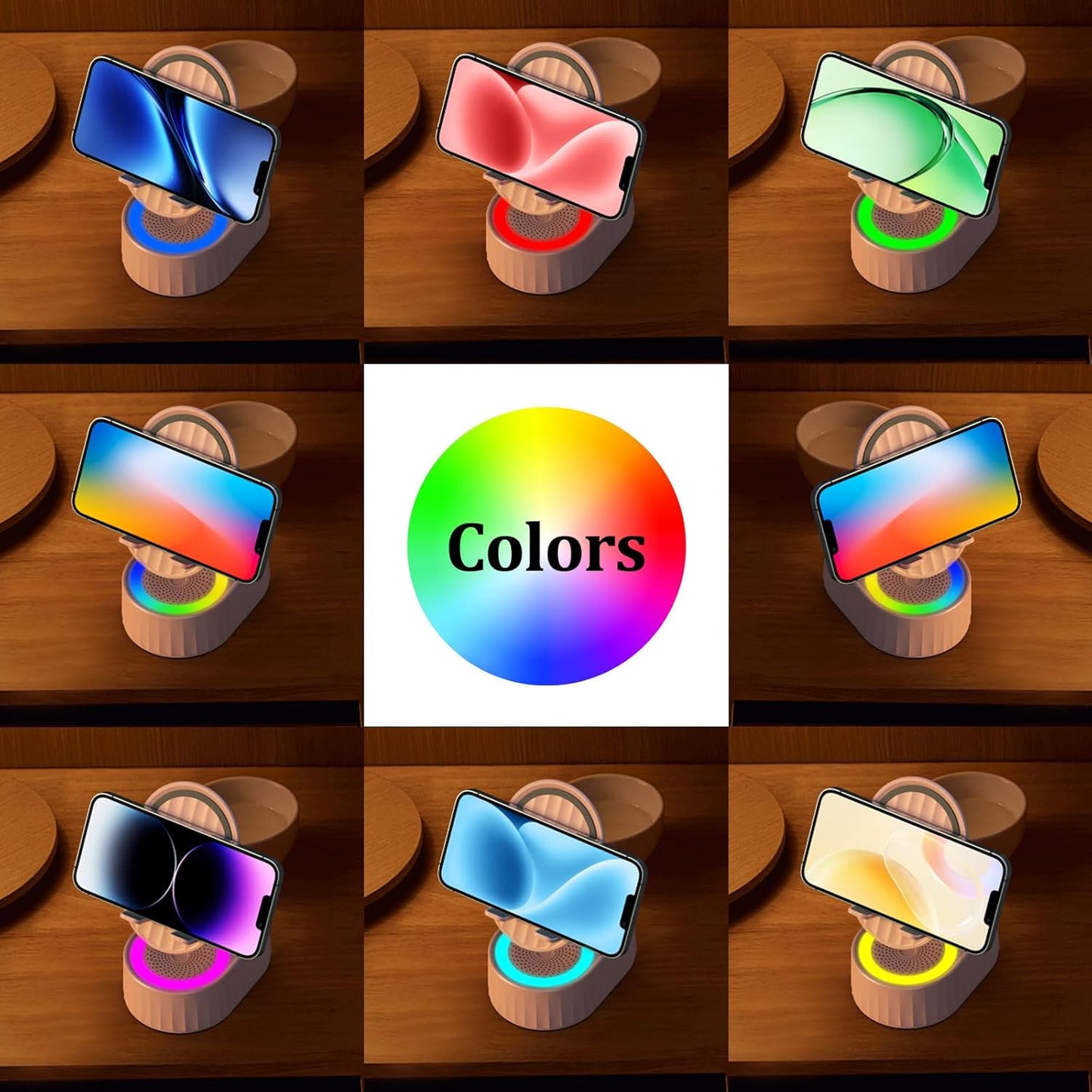 Wireless Induction Audio Bluetooth Speaker 5in1 Phone Holder Emergency Rechargeable (3000mAh) with Colorful Ambient Light 300° Foldable for Tablet iPhone Android, Womens Birthday Gifts(Pink)