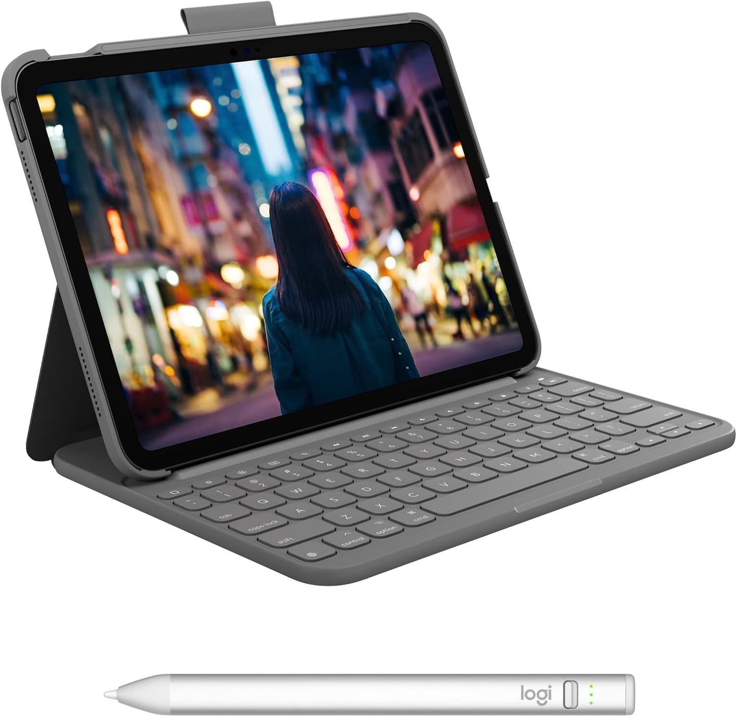 Logitech Slim Folio Keyboard Case for iPad (10th gen & A16) with Wireless Keyboard and Logitech Crayon (USB-C) Digital Pencil for All iPads (2018 Releases and Later)