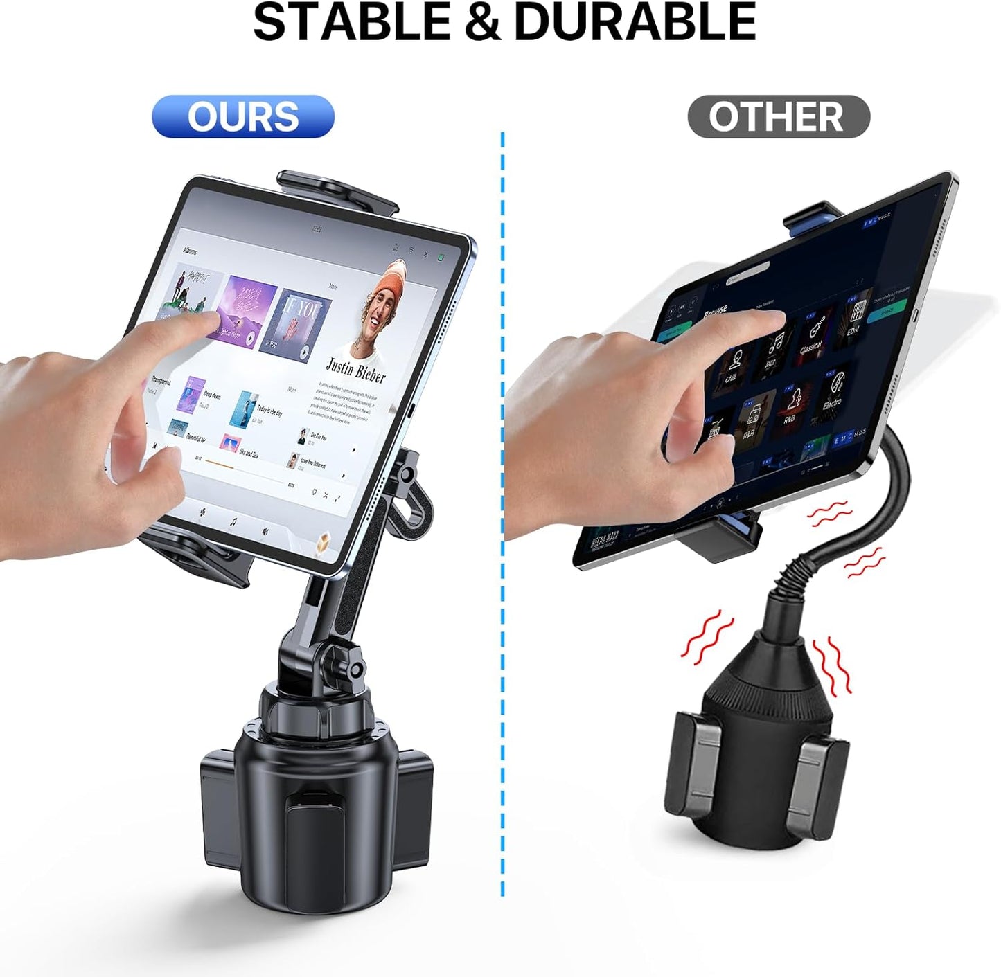 Miracase Cup Holder Tablet Mount for Car, Adjustable Long Neck Car Tablet Holder Friendly Compatible with iPad, Pro, Air, Mini Samsung Galaxy Tab, All 6.1-12.9" Tab