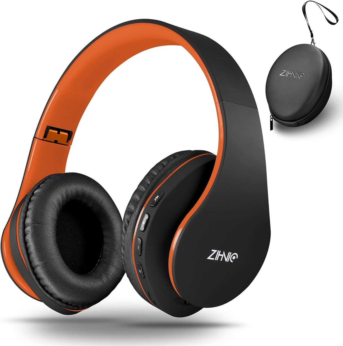 ZIHNIC Bluetooth Headphones Over-Ear, Foldable Wireless and Wired Stereo Headset Micro SD/TF, FM for Cell Phone,PC,Soft Earmuffs &Light Weight for Prolonged Wearing(Black/Orange)
