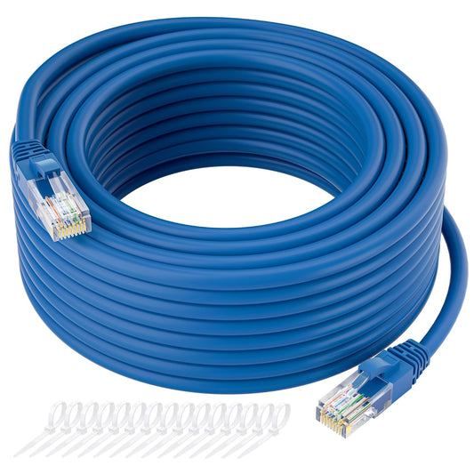 Cat5e Ethernet Cable 25 FT, Cat 5e Internet Cable, Blue Snagless Patch Cord, Flexible, Network, LAN, PoE, Standard RJ45 Connector for PC, Server, Router, Modem, TV, PS5 - with 15 Cable Ties