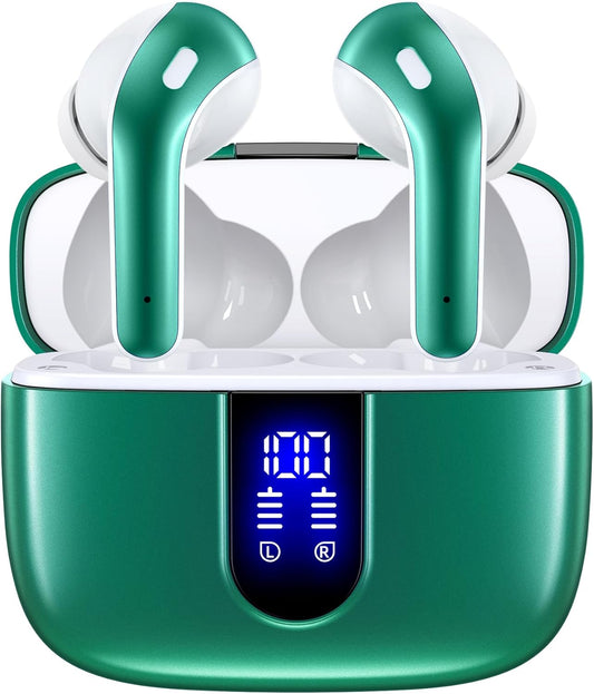 TAGRY Bluetooth Headphones True Wireless Earbuds 60H Playback LED Power Display Earphones with Wireless Charging Case IPX5 Waterproof in-Ear Ear buds with Mic for TV Smart Phone Laptop Computer Sports