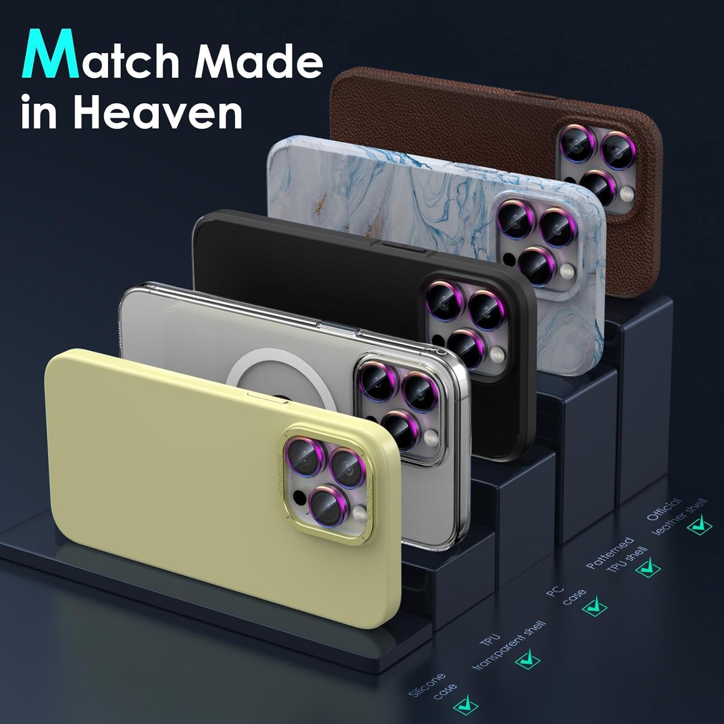 YWXTW CameraLens Protector,[1 Step Installation Tray] Tempered Glass Screen Metal Individual Cover Accessories Case Friendly (Multi-Coloured Titanium) (iPhone 15 Pro/15 Pro Max)