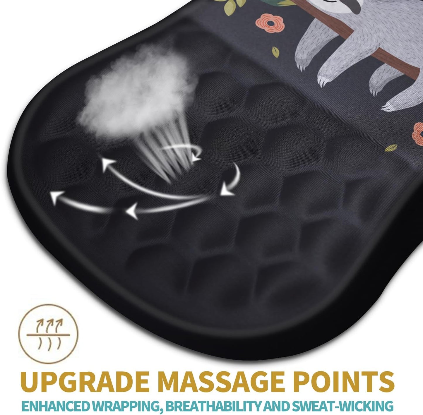 Hokafenle Ergonomic Mouse Pad Wrist Support with Massage Design, Wrist Rest Pain Relief Mousepad with Memory Foam&Non-Slip PU Base, Mouse Pads for Wireless Mouse & Desk (12x8 inch,Cute Sloth)