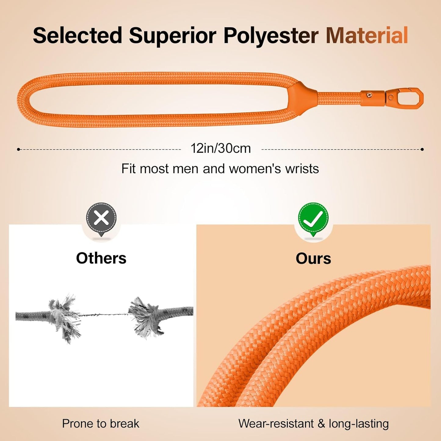 Phone Wrist Strap, Universal Adjustable Hand Wrist Strap Lanyard for iPhone 16 and Most Smartphones, Multifunctional Patch Lanyard with Phone Tether Tab for Women and Men, Orange