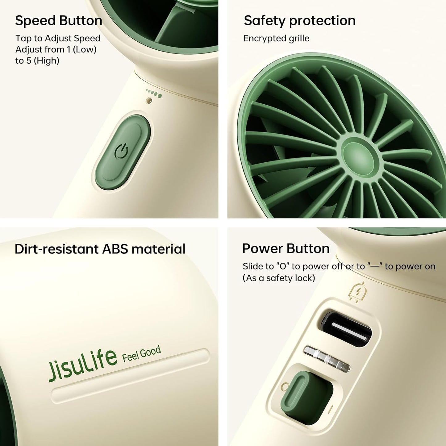 JISULIFE Portable Handheld Fan, 4000mAh Mini Rechargeable Fan, 5 Speeds & Up to 22H Cooling. Ideal for travel, camping, beach, and makeup. Gift for Women, Men, Bridesmaids, Birthday (Beige)