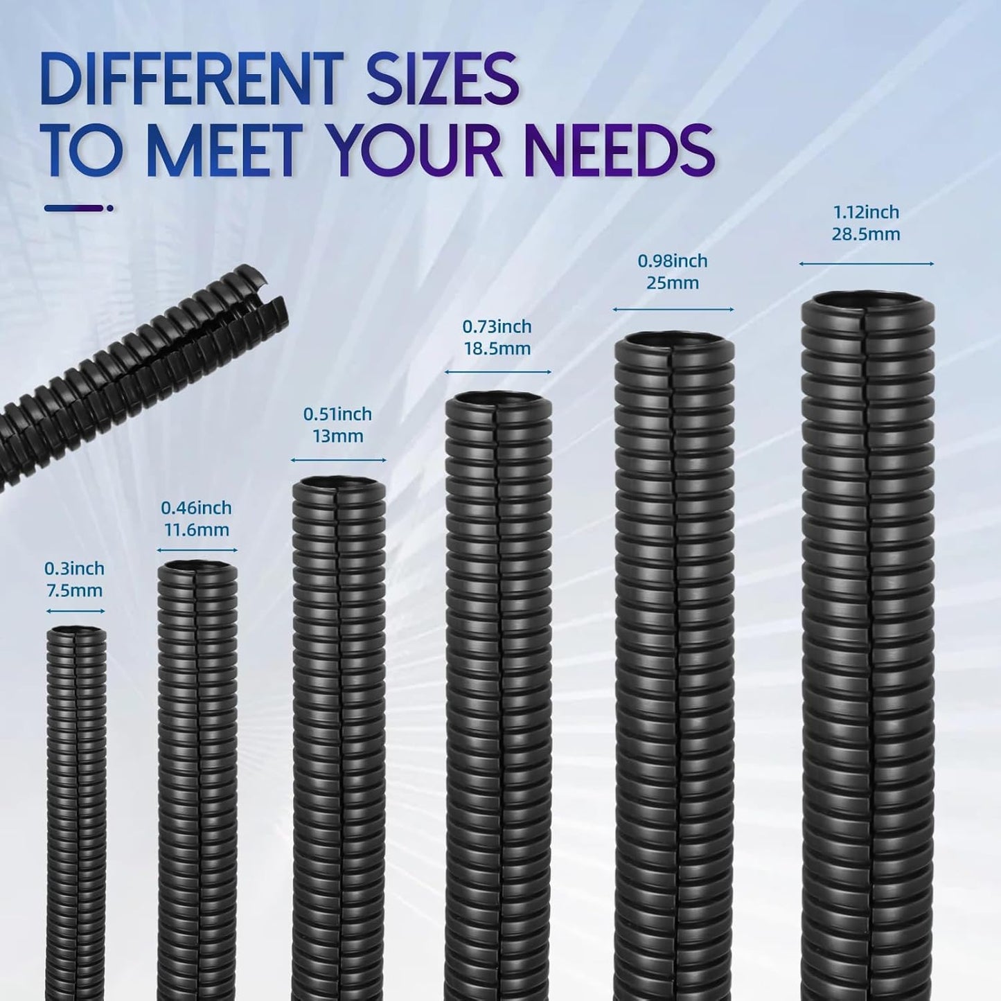 Split Wire Loom Tubing,10,25ft Cord Protectors from Pets No Chew, Flexible Wire Covers Cord Protectors, Protective Split Cable Sleeve for Automotive Home Industrial Wires(Black, 0.46inch-10ft)