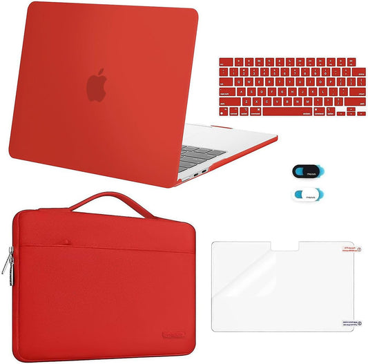 MOSISO Compatible with MacBook Air 13 inch Case 2025 2024 2023 2022 M4 A3240 M3 A3113 M2 A2681, Hard Shell&Sleeve Bag&Keyboard Skin&Webcam Cover&Screen Film for MacBook Air 13.6 inch, Red