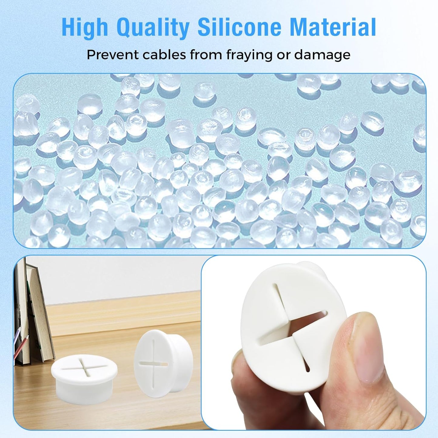 Desk Grommet, 1 in 25 mm Silicone Rubber Grommets, White Desk Hole Cover for Cables, Flexible Wall Cord Pass Through Grommet for Office Table Computer Home Furniture Wire Organizer-8 Pcs