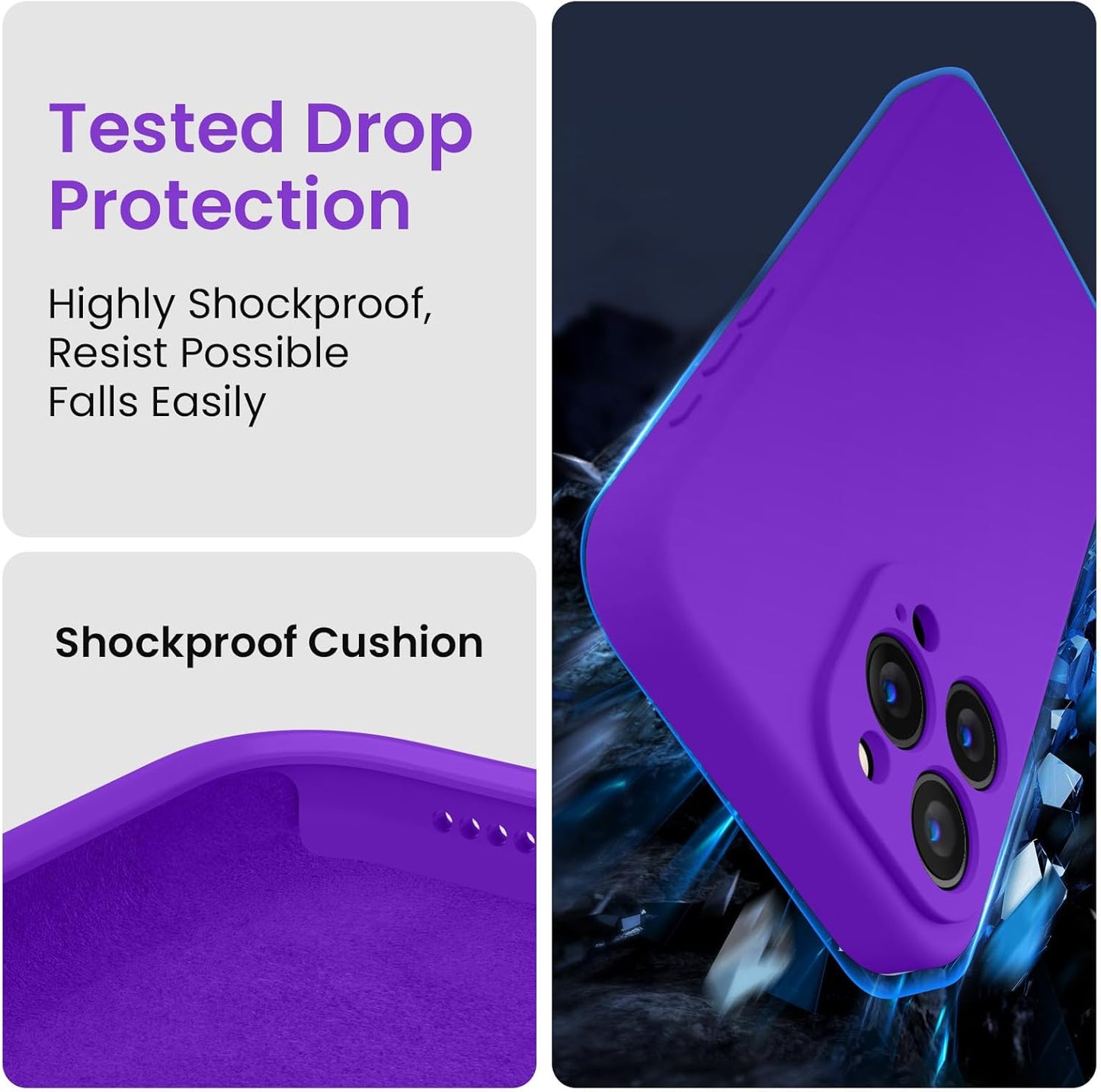 FireNova Designed for iPhone 15 Pro Max Case, Silicone Upgraded [Camera Protection] Phone Case with [2 Screen Protectors], Soft Anti-Scratch Microfiber Lining Inside, 6.7 inch, Neon Purple