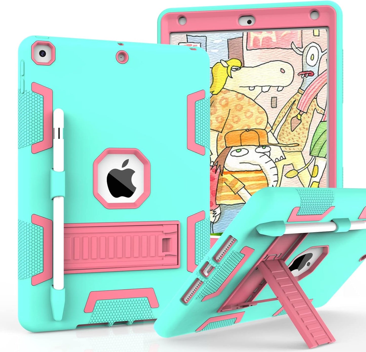 Rantice iPad 9th Generation Case, iPad 8th/7th Generation Case, iPad Case with Kickstand and Pencil Holder for iPad 10.2 Case(Mint Green+Rose)