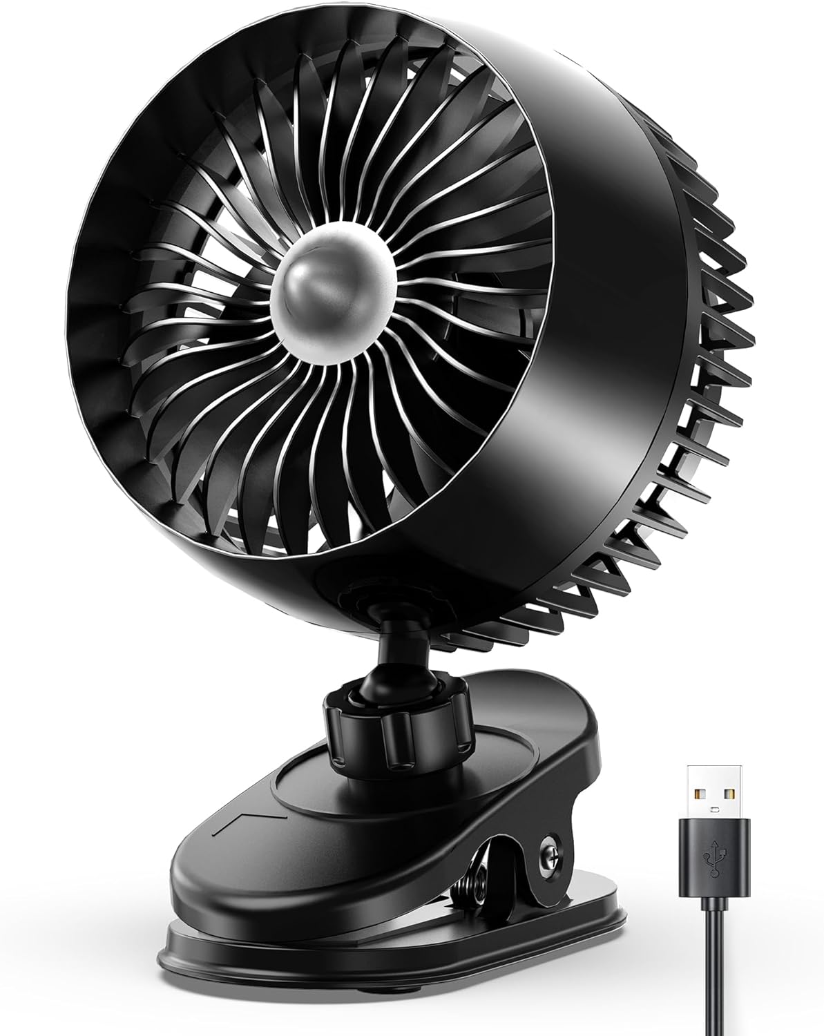 Koonie USB Clip on Fan, Strong Wind Ultra Quiet Small Desk Fan with Strong Clamp, More Than 360° Adjustable, 3 Speeds USB-C Corded Powered, Mini Personal Fan for Home Office Desktop Black
