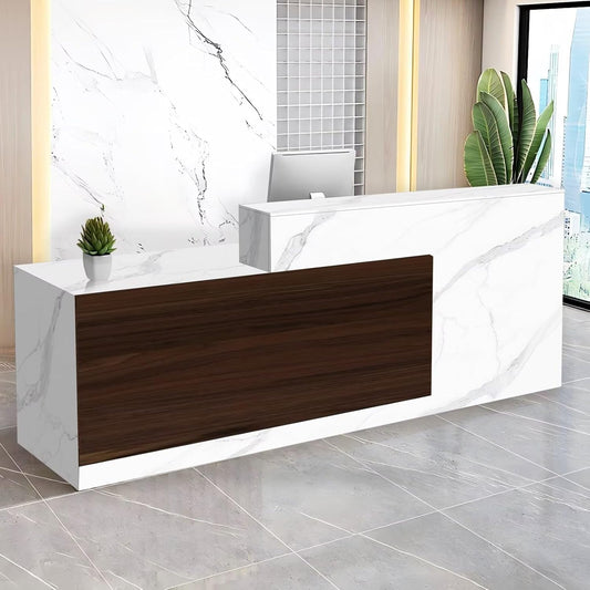 Reception Desk with Counter Modern Checkout Counter with Lockable Drawer Keyboard Tray Receptionist Desk for Office Salon Reception Table L Left 71inch/180cm
