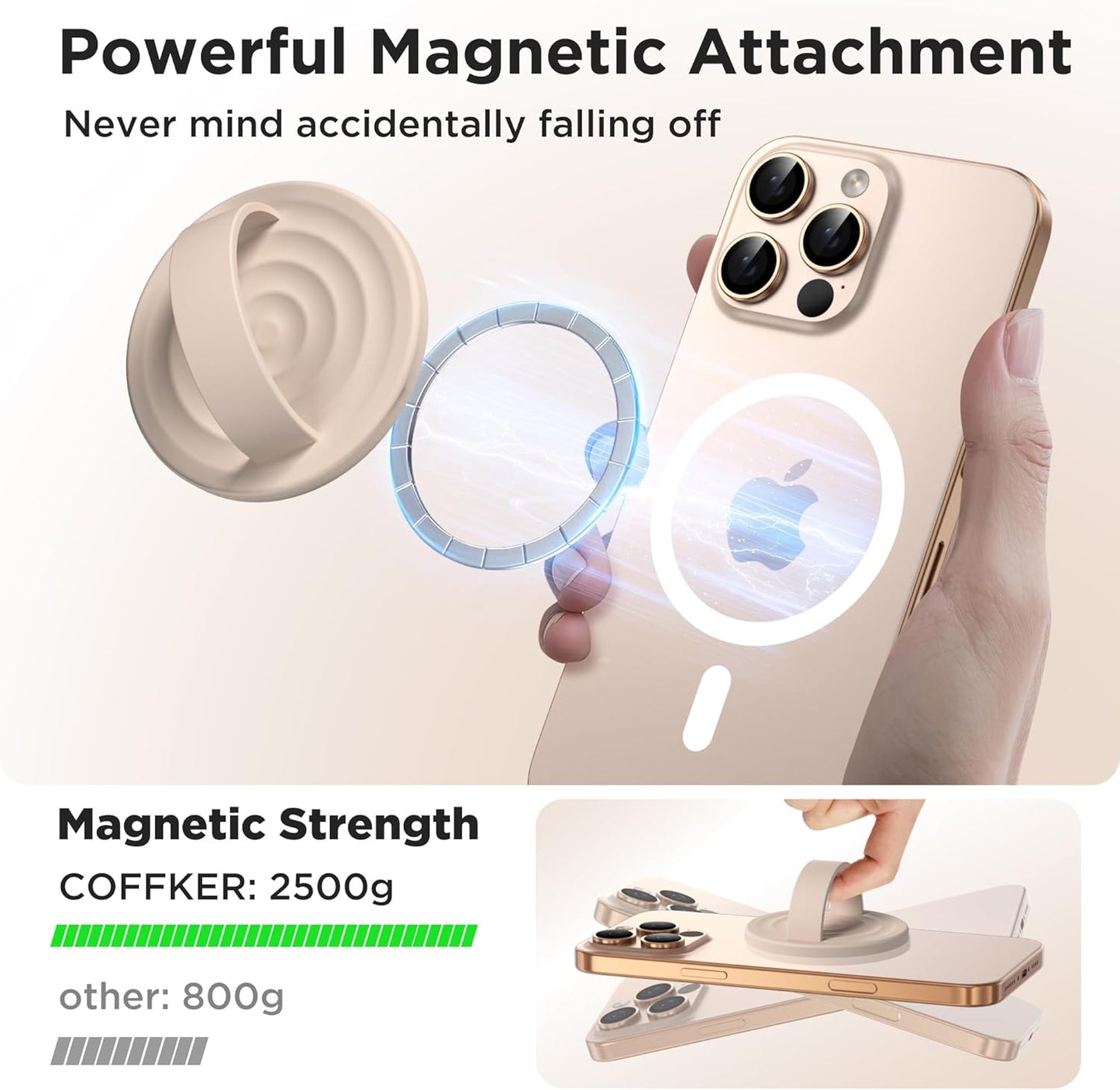 Magnetic Phone Ring Grip Holder, Silicone Finger Loop Grip, Compatible with MasSafe, Back of Phone for iPhone Pro Max/Plus/16/15/15/14/13/12 Series, Oat