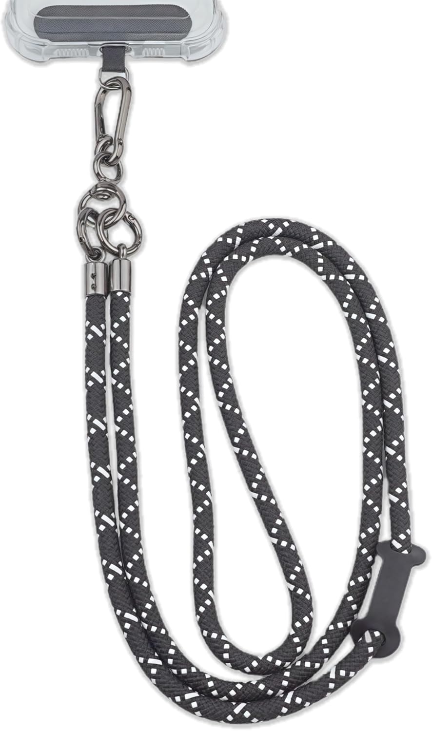 Phone Lanyard Universal Cell Phone Strap Crossbody Strap for iPhone Lanyard Around the Neck Extra Long Rope with Tether Tab for Men and Women (White on Black)