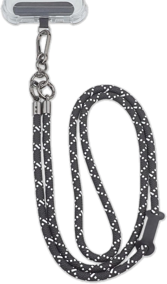 Phone Lanyard Universal Cell Phone Strap Crossbody Strap for iPhone Lanyard Around the Neck Extra Long Rope with Tether Tab for Men and Women (White on Black)