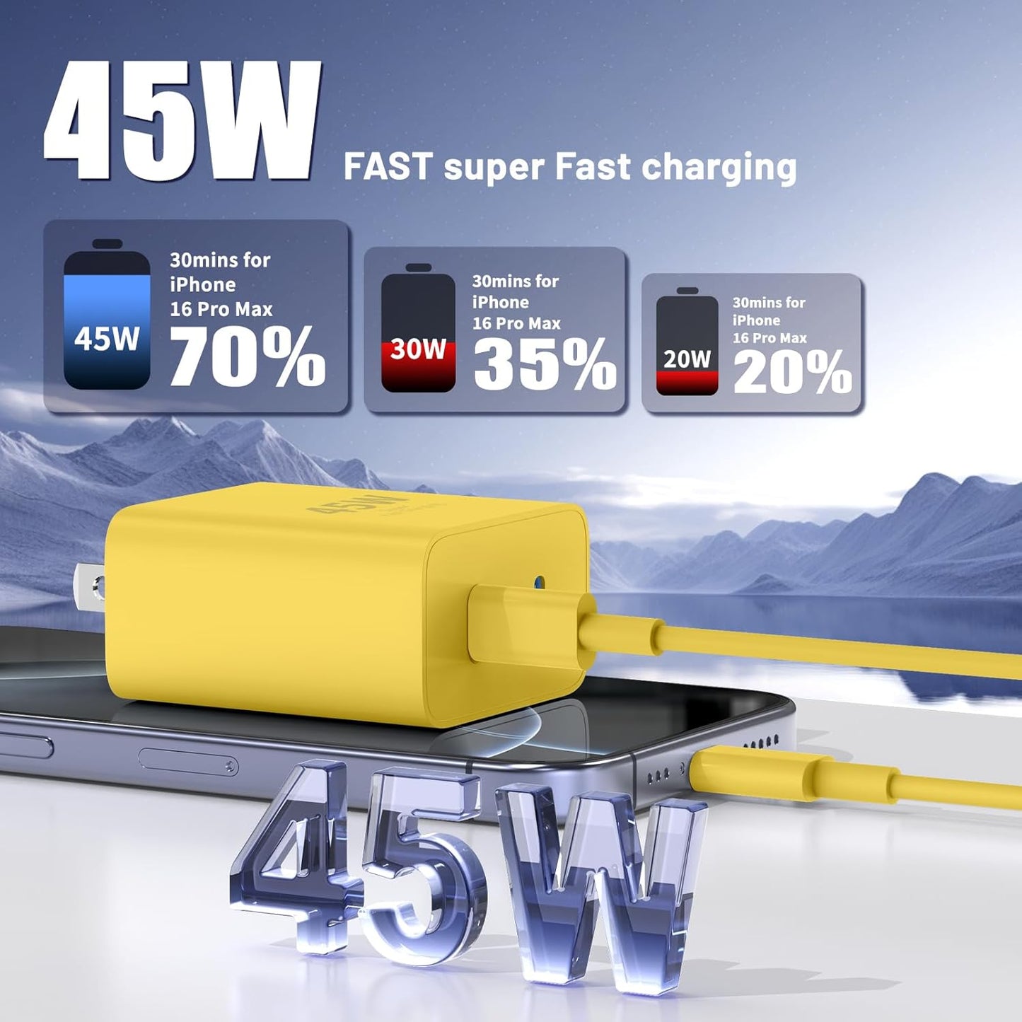 iPhone 16 15 Pro Max Charger Fast Charging,45W Dual Port USB C Fast Charger Block [2-Pack] & Extra Long 60W 3/6/10/10FT USB C Cable - PD Quick Adapter 3.0 for iPhone 16 15/16 15Pro/16 15 Plus.