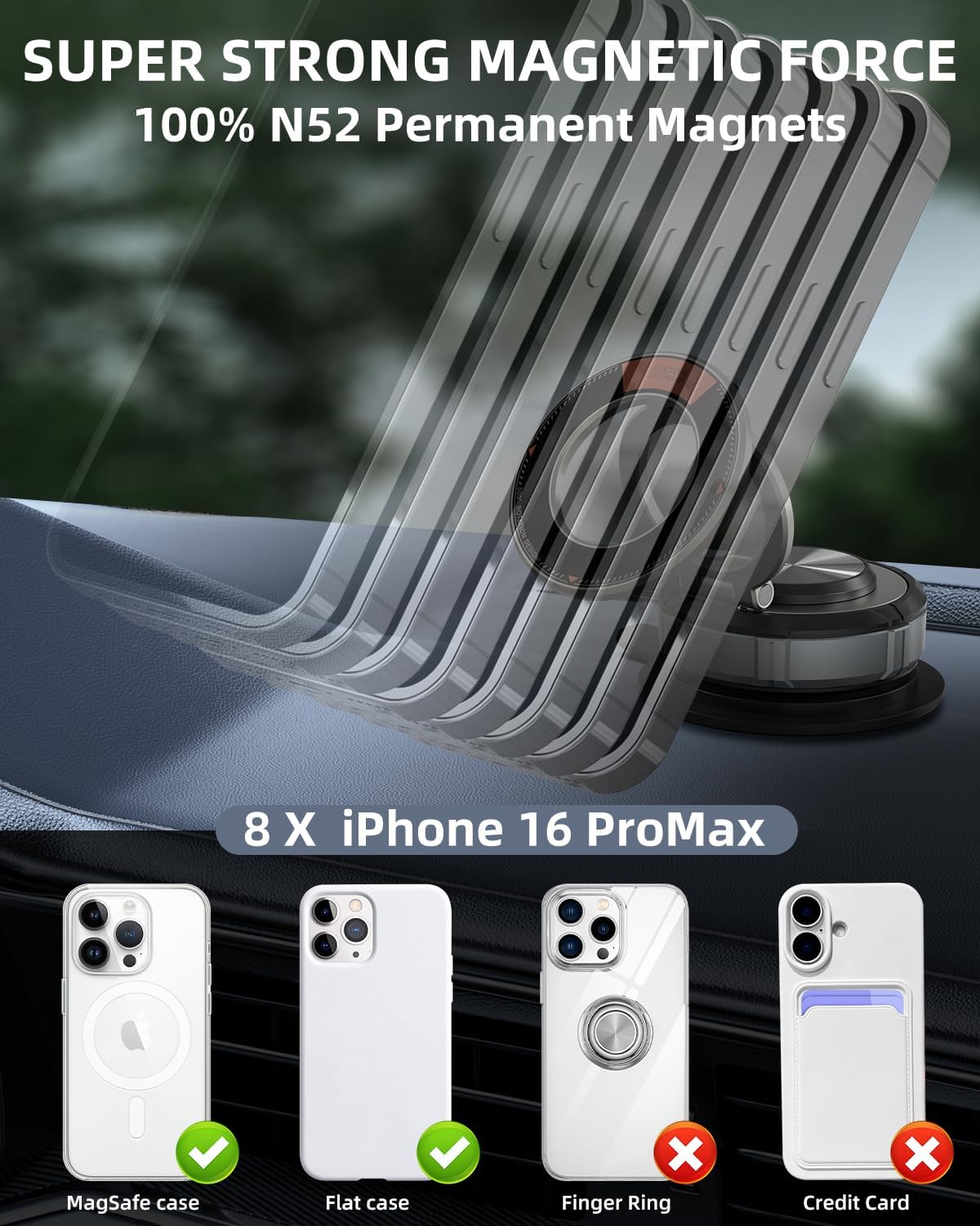 360° Adjustable Vacuum Suction Bracket For MagSafe Car Mount,Zinc Alloy Vacuum Magnetic Phone Holder,Cell Phone Holders For Car/Home/Travel,Suction Car Mount For iPhone 16/15/14/13/12/Android