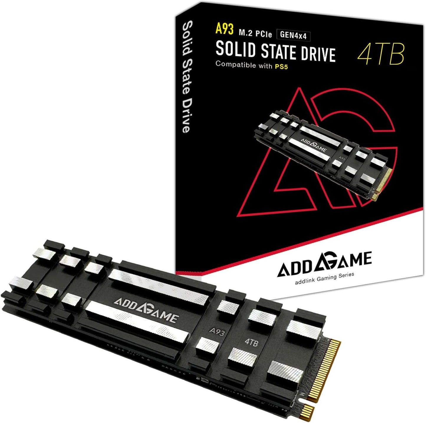 Addlink A93 4TB Storage Expansion for PS5 Console with Heatsink, Up to 7400mb/s, Gen 4 PCIe NVMe m.2 2280, SLC Cache Internal Solid State Drive(‎ad4TBA93M2P)