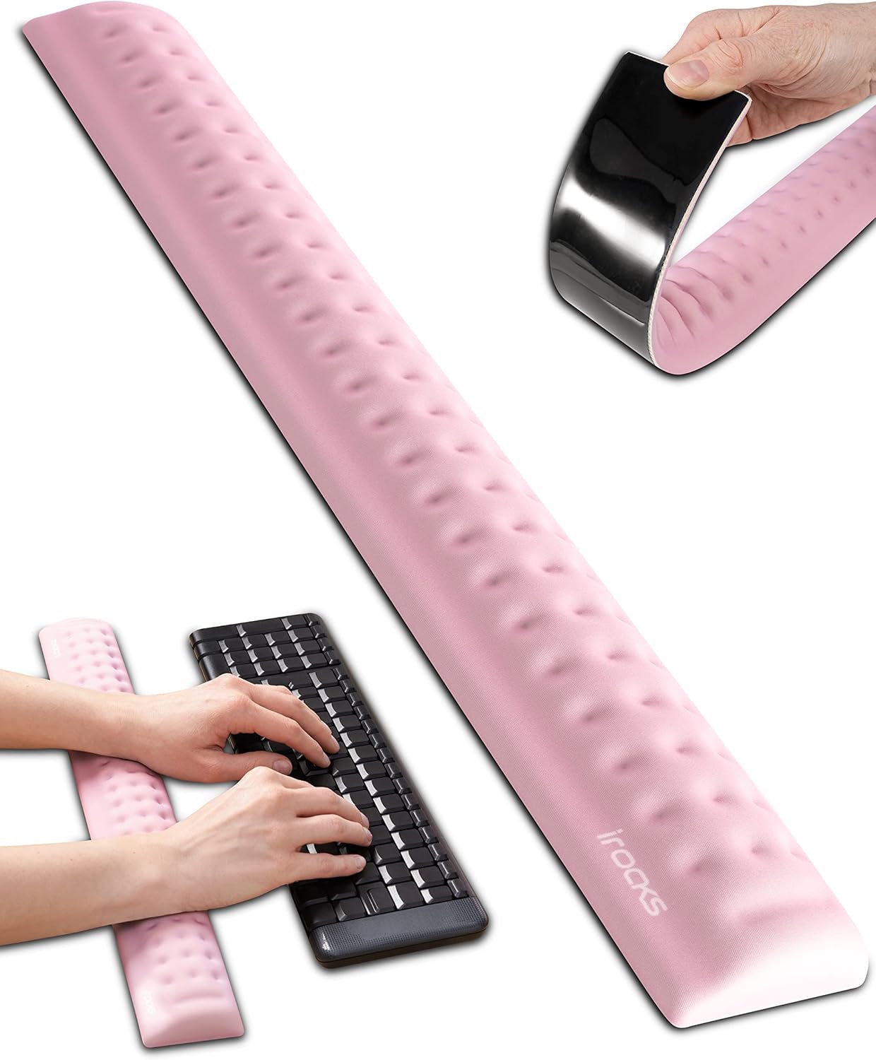 i-Rocks Memory Foam Keyboard Wrist Rest - Pain-Reducing Wrist Rest for Computer Keyboard - Non-Slip Rubber Base Wrist Rest - Cooling Keyboard Pad for Long Hours of Work, Studying, Gaming