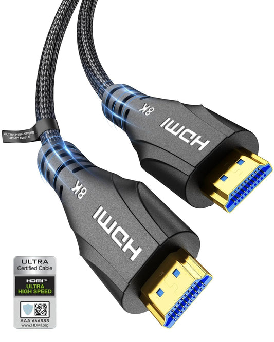 HDMI Cable 10FT - 8K Ultra High Speed HDMI Cable Certified - 48Gbps,8K 60hz,4K 120hz,Braided,eARC,HDCP 2.2-2.3 - Compatible with PS5,Monitor3.3,UHD TV