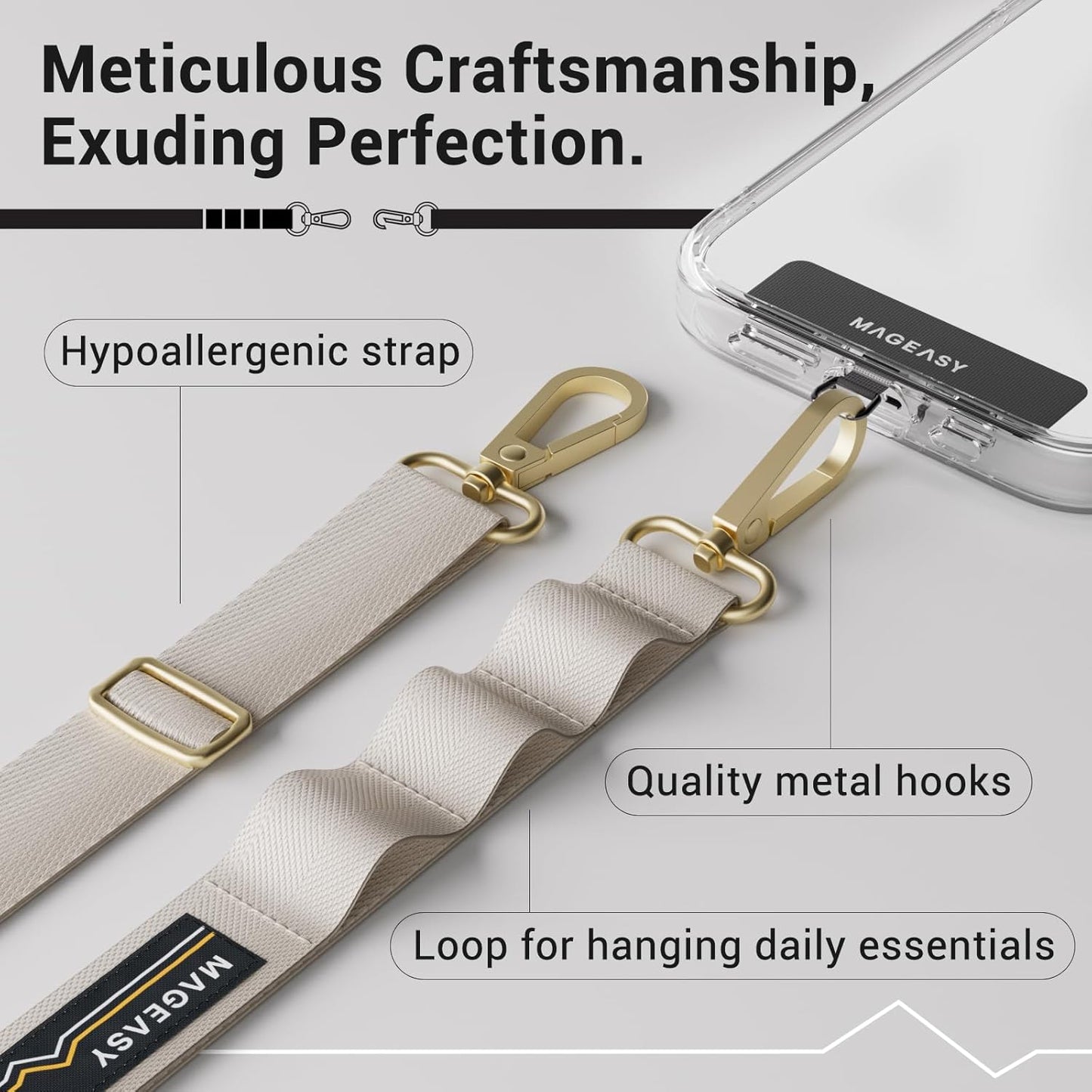 MAGEASY Universal Cell Phone Lanyard Crossbody - Anti-Theft Crossbody Phone Strap for iPhone 16 Pro Max & Most Smartphones, for Men & Women | 20mm (Starlight)