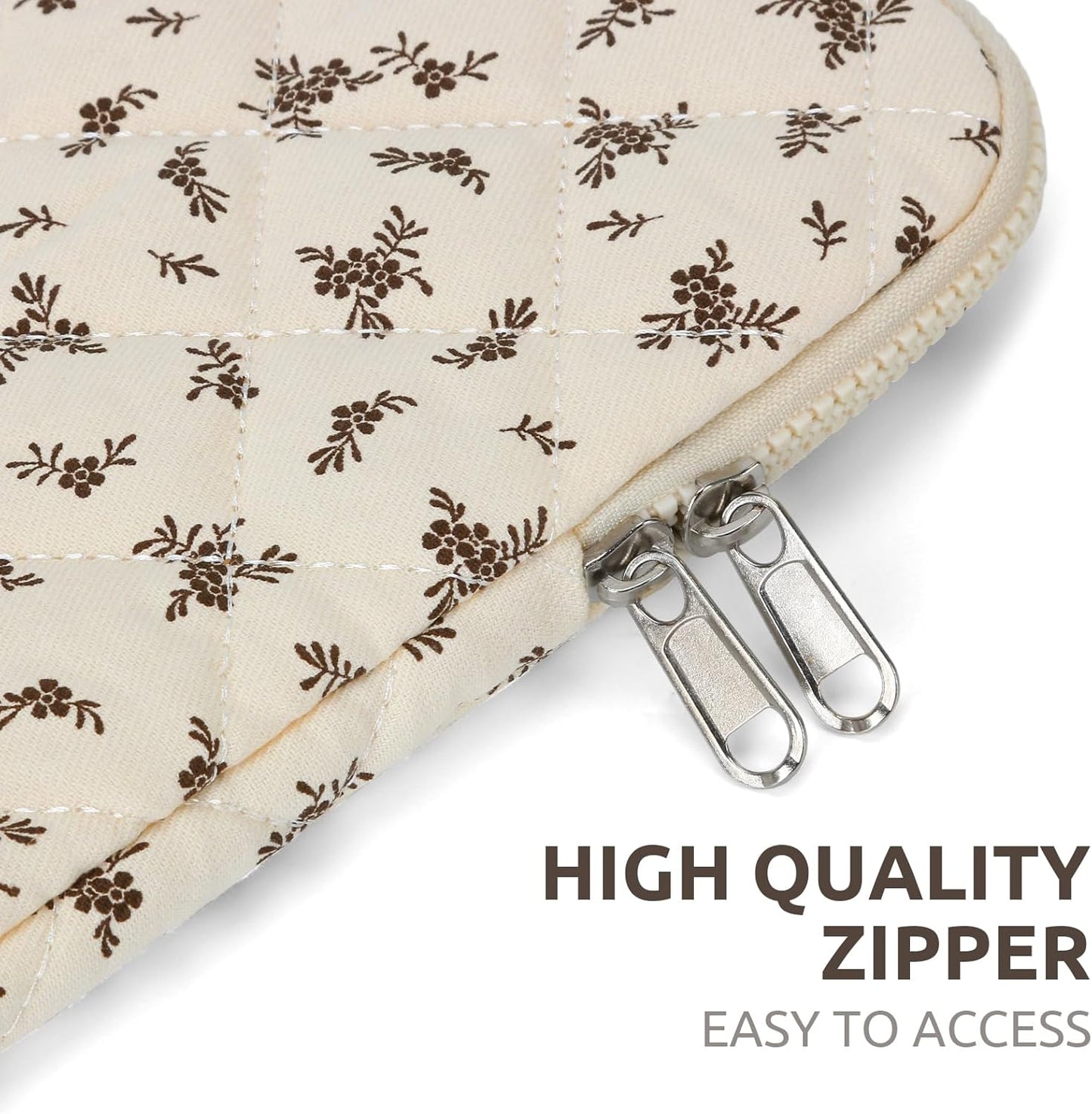 Puffy Laptop Sleeve 13-15.6 Inch Cute Quilted Laptop Protective Case Padded Floral Computer Sleeve for MacBook (A-Black, 13 Inch)