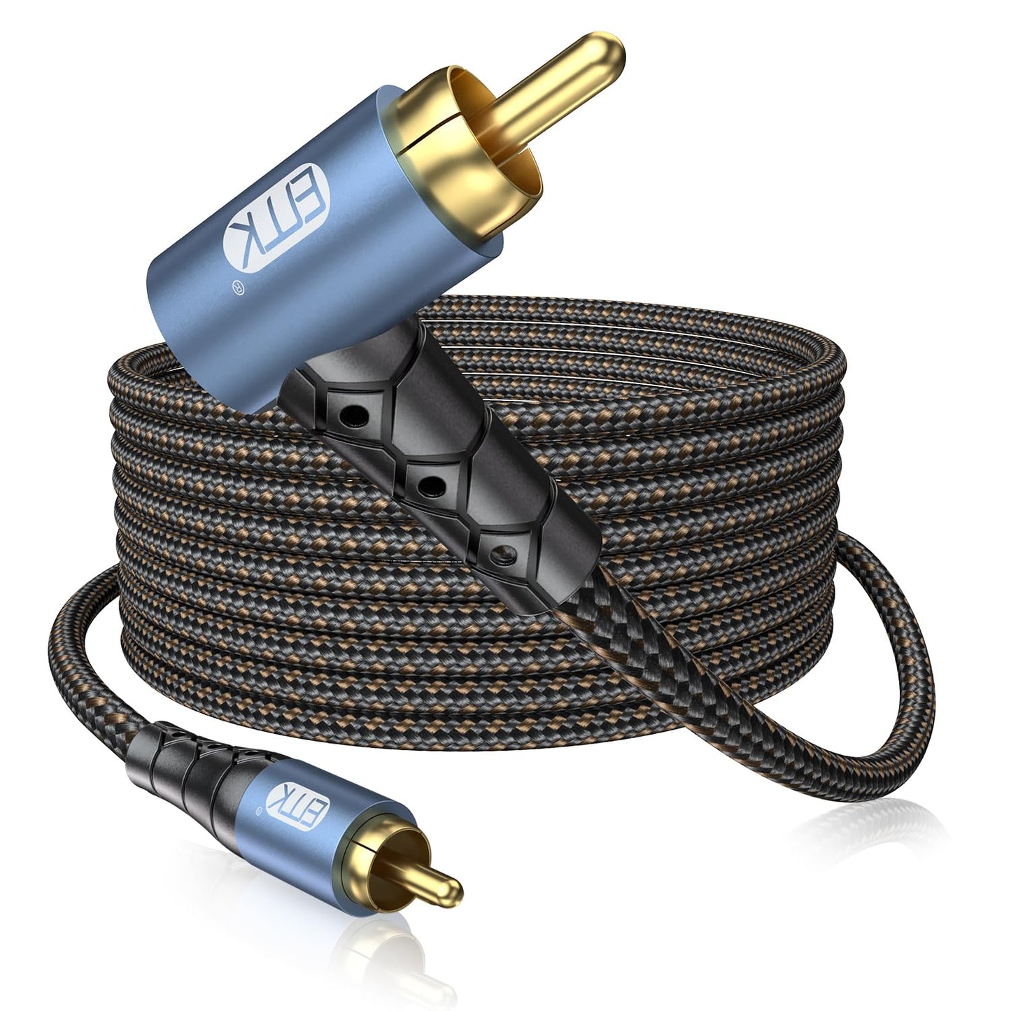 EMK RCA Subwoofer Cable 90 Degree RCA to RCA Audio Cable 24K Gold-Plated Nylon Braided Double Shielded Digital Analogue Supports Amplifiers,Home Theater,Hi-Fi Systems,Subwoofer(30ft/10m)