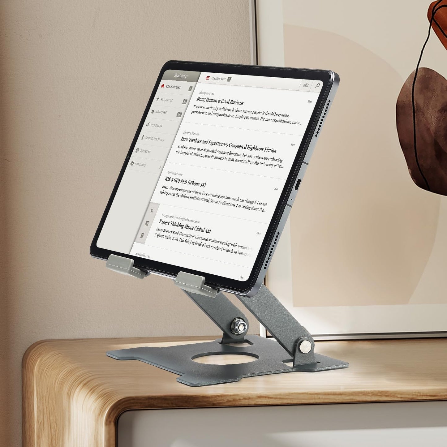 KABCON Tablet Stand,Tablet Holder for iPad,Adjustable Portable Multi Angle Desktop Stand Compatible with iPad Pro 9.7 10.5 12.9 Air Mini 1-4,Galaxy Tabs,Surface Pro Tablets,Kindle,E-Reader,Nexus-Grey