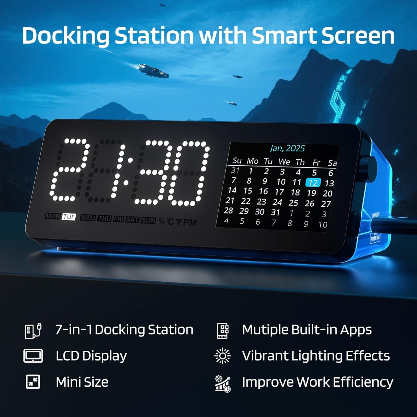 LTC Laptop Docking Station, 7-in-1 USB C Hub with Screen, Multiple Built-in Apps, Multiport Adapter with HDMI 4K@60Hz, 90W Power Delivery, USBC & USBA Data Ports, Dongle for MacBook, Dell, and More