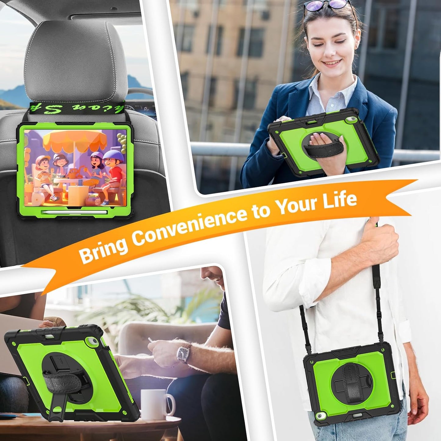 SEYMAC for iPad Air 13 Inch Case M3 2025/ M2 2024, Heavy Duty Shockproof Protective Case with Screen Protector, 360° Rotating Stand, Hand/Shoulder Strap and Pen Holder for iPad Air 13, Green